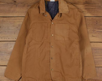 Vintage Sportswear Workwear Jacket M 90s Blanket Lined Overshirt Brown