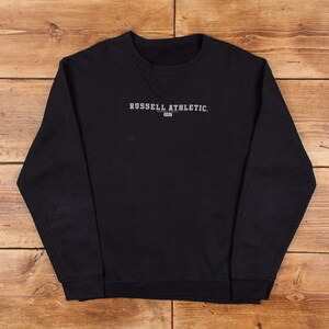 Vintage Russell Athletic Graphic Sweatshirt S College Spellout Black Logo