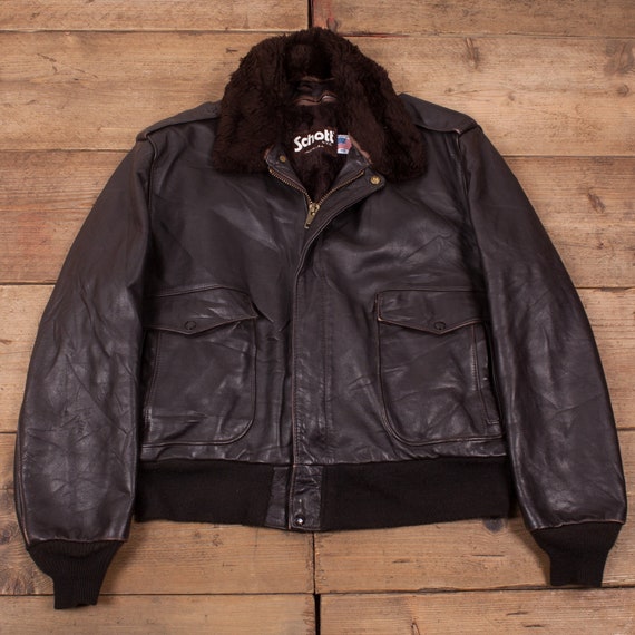 Mens Vintage Schott Brown Fur Lined A2 Leather Fli