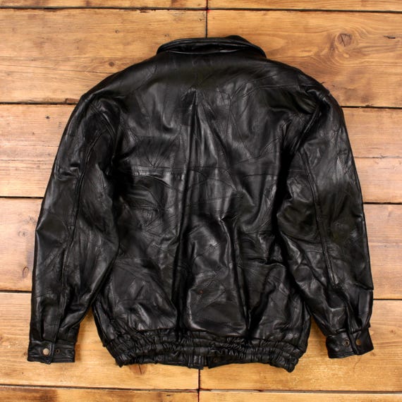 Vintage Navarre Leather Jacket L 90s Patchwork Bomber Black - Etsy