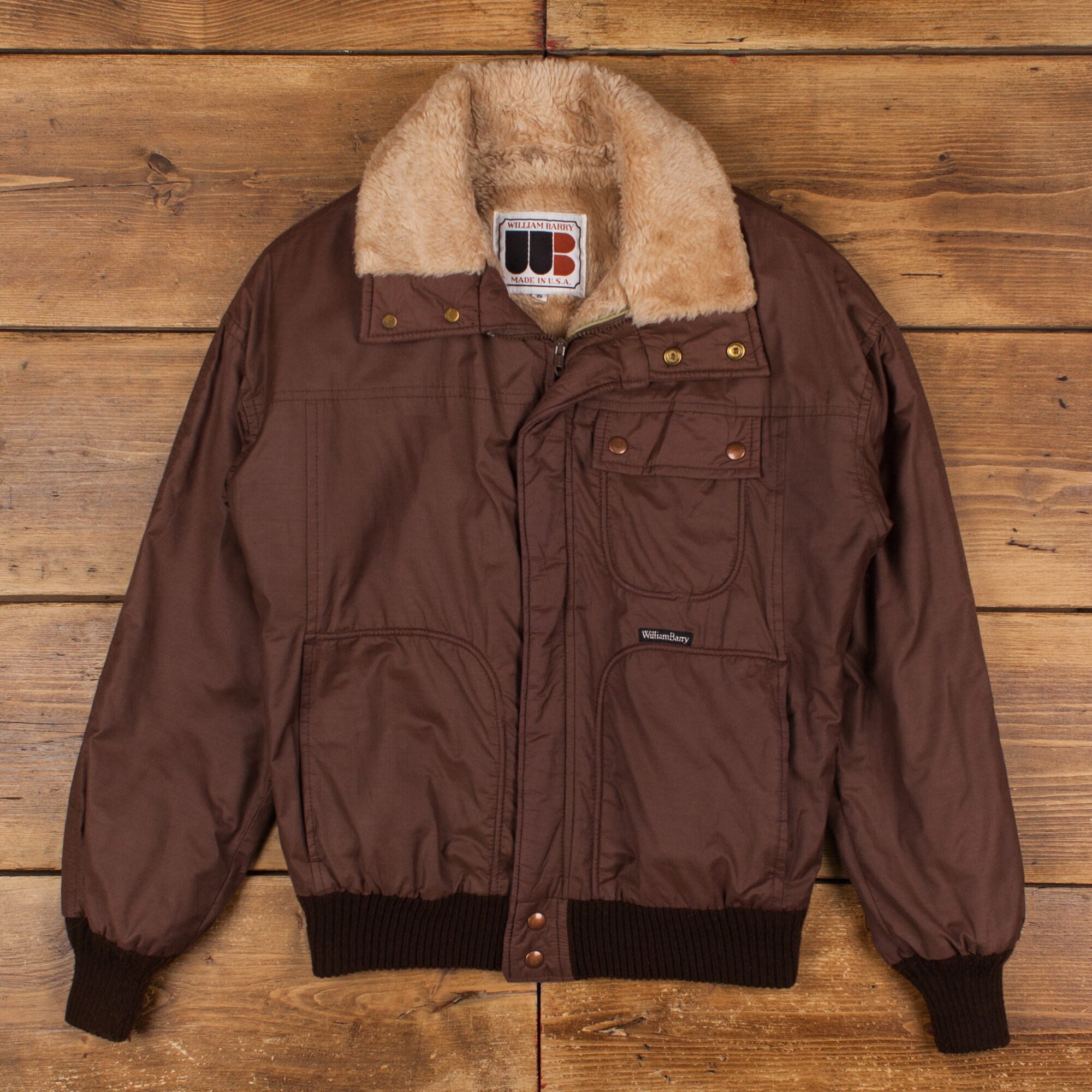 Vintage William Barry Bomber Jacket S 70s Talon Zip Faux Fur