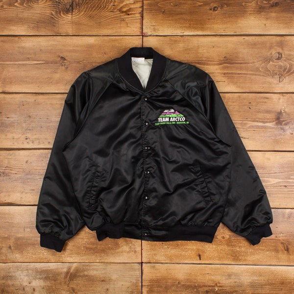 Vintage Hartwell Varsity Jacket 2XL Bomber Jetski Satin Black Snap