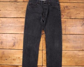 Vintage Levis 501 Jeans 32x29 90s Grey Regular Straight Stonewash Red Denim