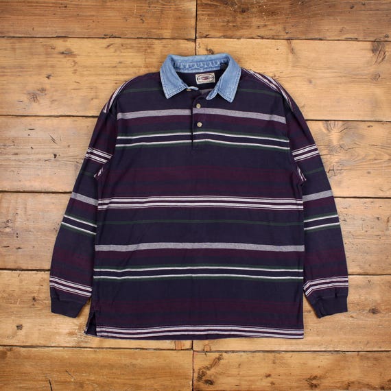 Vintage Polo Shirt T Shirt XL 90s County Seat Long Sleeve Stripe