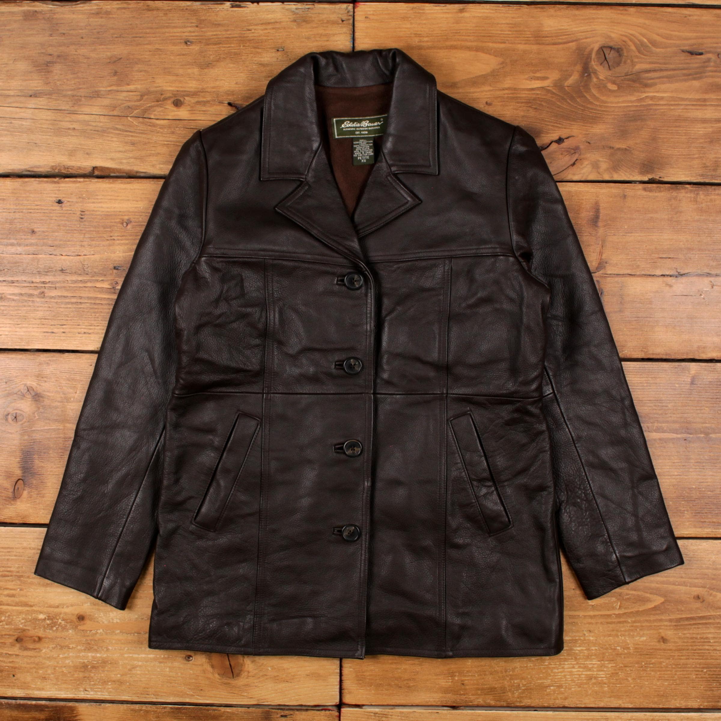 Vintage Eddie Bauer Leather Jacket XS Blazer Petite Brown Womens