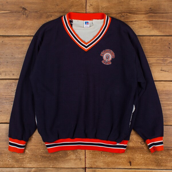 Vintage Russell Athletic NCAA Sweatshirt L 90s USA Made Fighting Illini Waffle