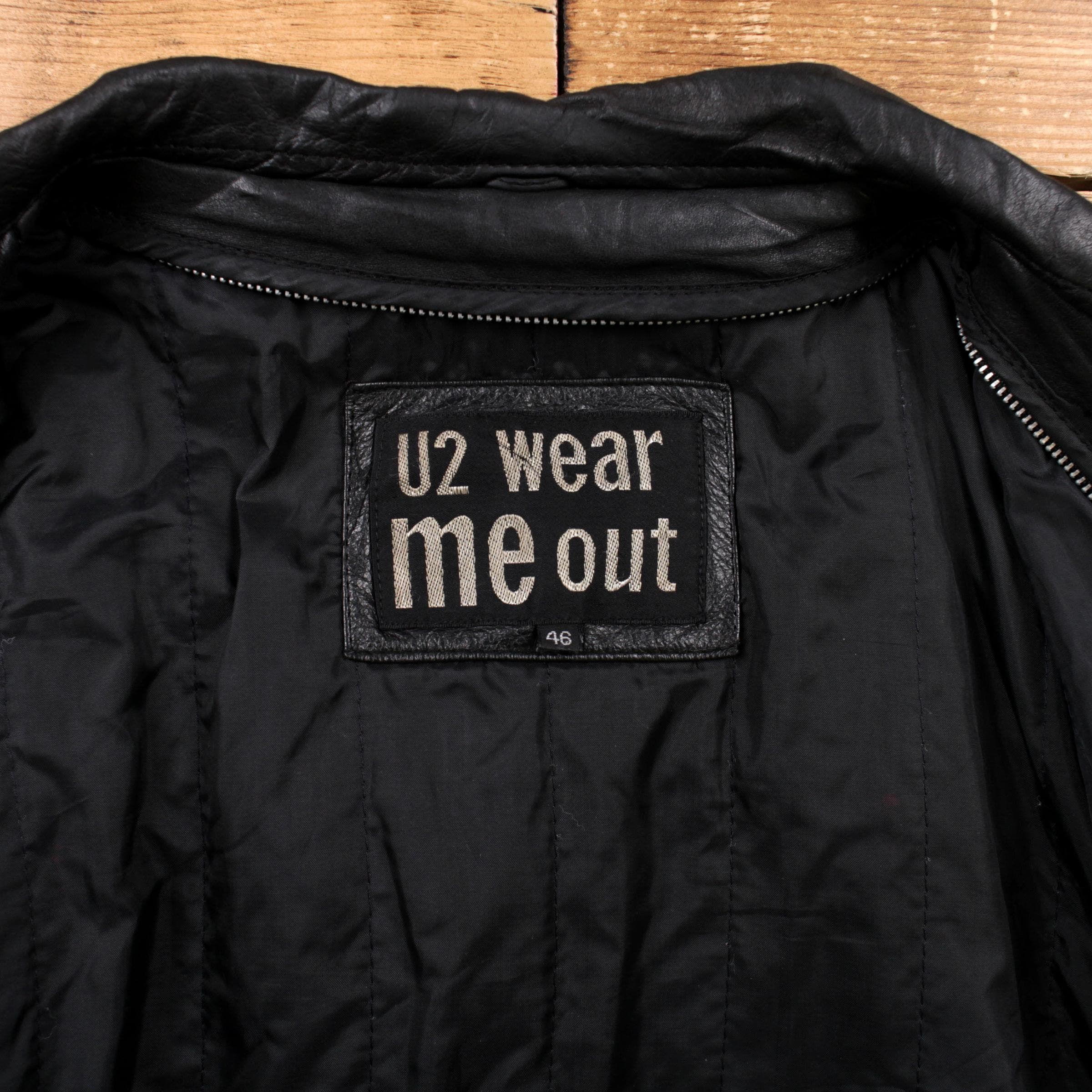 Vintage U2 Wear Me Out Leather Jacket XL 90s Flight A-2 Black