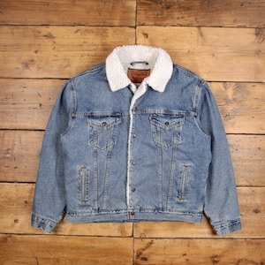 Vintage Levi&#39;s Jeansjacke L 90er Jahre Trucker Sherpa Lined Blue