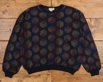 Vintage Tricots St. Raphael Pullover Pullover L 90s Cube Geometric All Over Print