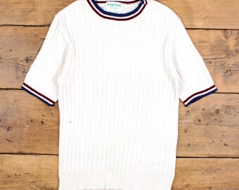 Vintage Pintail T-shirt Jumper S Mens 70s Acrylic White Knit Short Sleeve