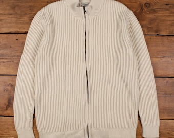L.L. Bean Full Zip Cardigan XL Mens Cotton Ribbed Outdoor Cream Knit