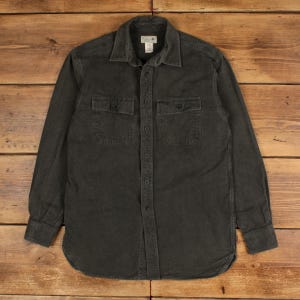 Vintage L.L.Bean Chamois Shirt Button S Green Mens Long Sleeve Grey Solid