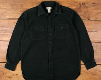 Camisa de franela con botones y gamuza L.L. Bean, talla M, para hombre, de algodón, para senderismo al aire libre, color verde.