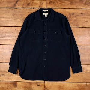 Vintage L.L.Bean Chamois Shirt Button L 90s Tall Mens Long Sleeve Blue Solid