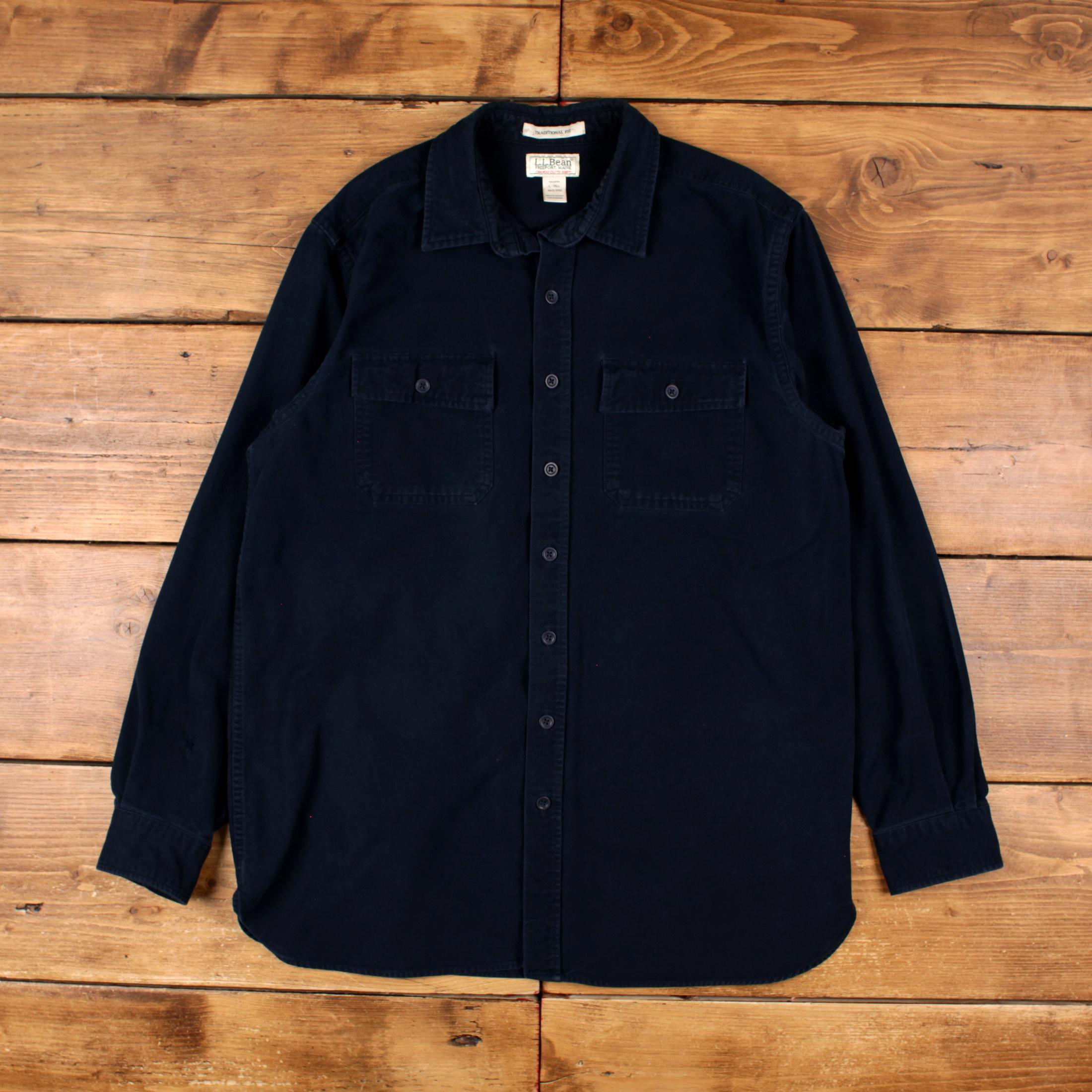 Vintage L.L.Bean Chamois Shirt Button L 90s Tall Mens Long Sleeve Blue Solid