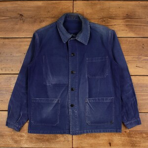 Vintage French Workwear Chore Jacket M Mens 60s Blue Cotton Work