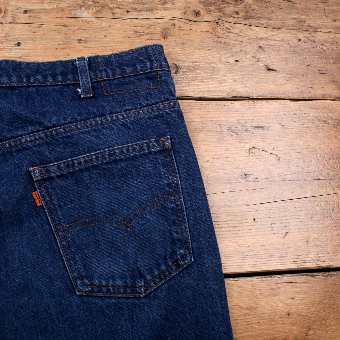 Levis Bootcut Jeans 38x31 Blue Zip Fly Mid Rise Orange Tab Western Denim, foto 3 di 5