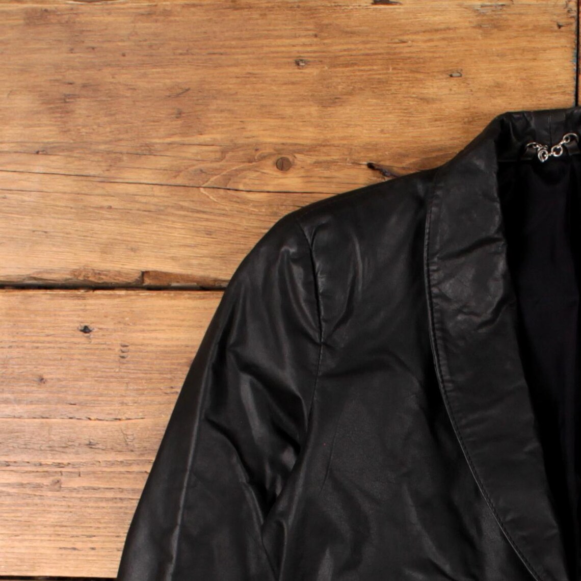 Vintage Blazer Jacket S Faux Leather Black Womens, foto 4 di 5
