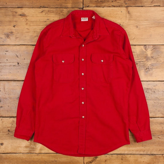 Vintage Five Brother Chamois Shirt Button L USA Made 90s Mens Long Sleeve  Red 