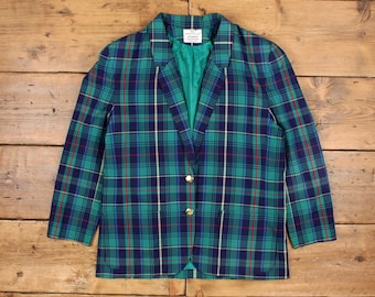 Vintage Pendleton Blazer Jacket L 80s Miss Sophisticates USA Made Check Green