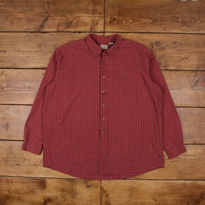 Vintage L.L.Bean Check Shirt Button 2XL 90s Mens Long Sleeve Red Plaid