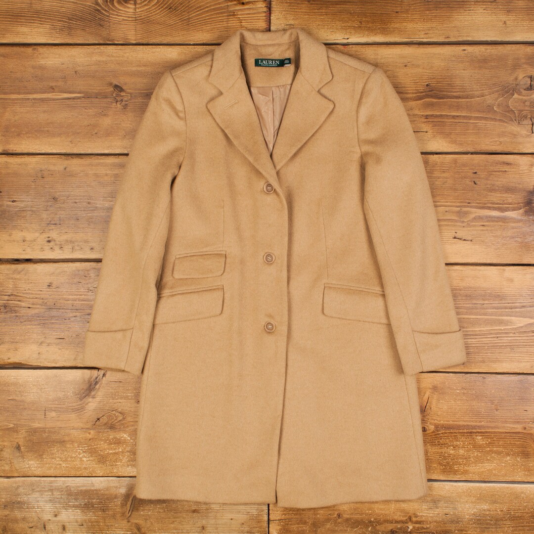 Vintage Ralph Lauren Wool Jacket S Camel Overcoat Beige