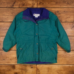 Vintage Columbia Puffer Coat XL 90s Fleece Lined Teal Blue Womens Zip Snap