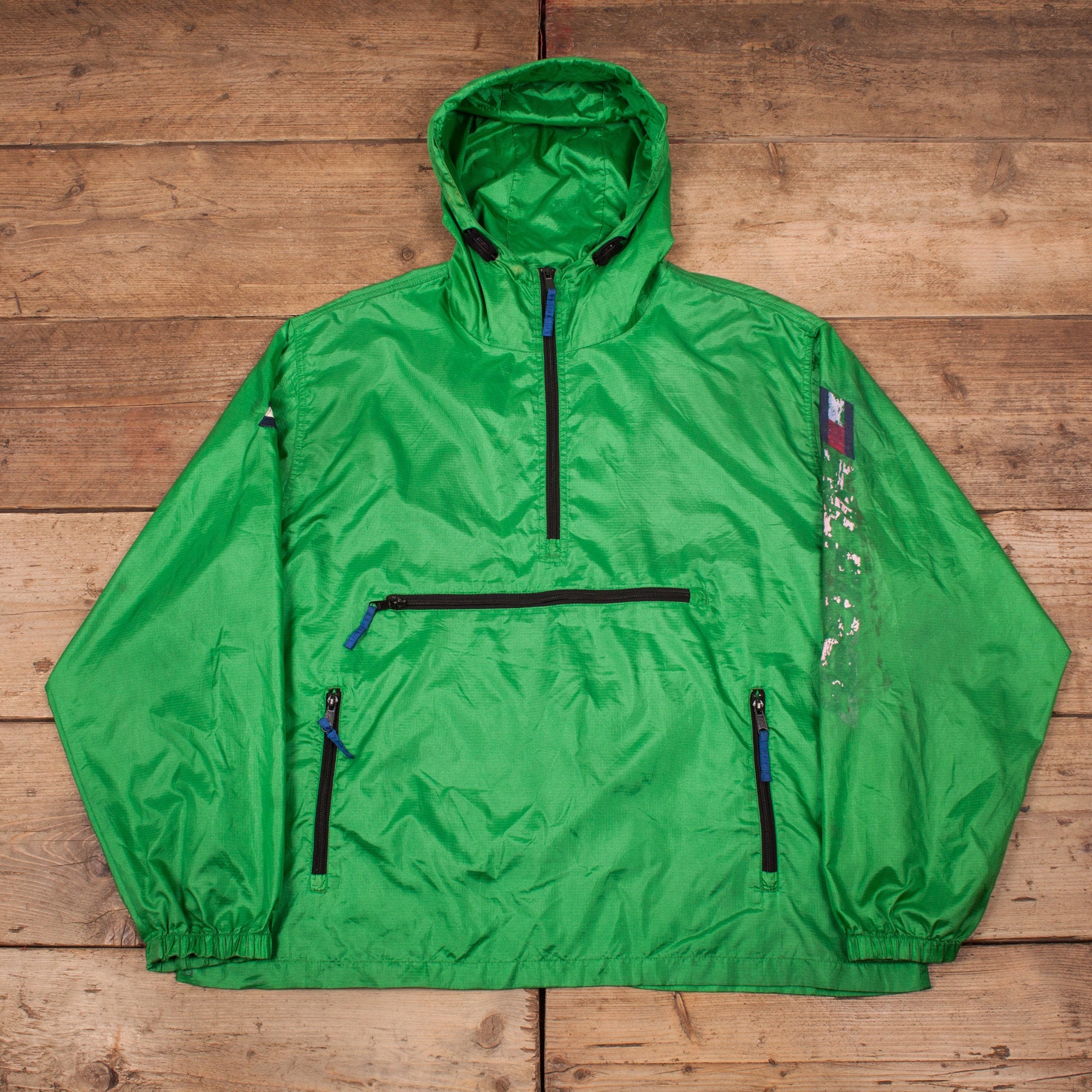 Mens Vintage Tommy Hilfiger Green Quarter Zip Windbreaker Mens Vintage Tommy Hilfiger Green Quarter Zip Windbreaker