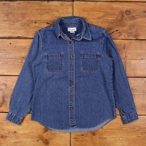 Vintage L.L. Bean Denim Shirt S Womens Button Cotton Work Utility Blue