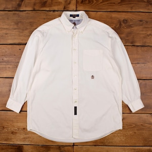 Vintage Tommy Hilfiger Shirt L 16 Mens Button Cotton Pocket Preppy Ivy White