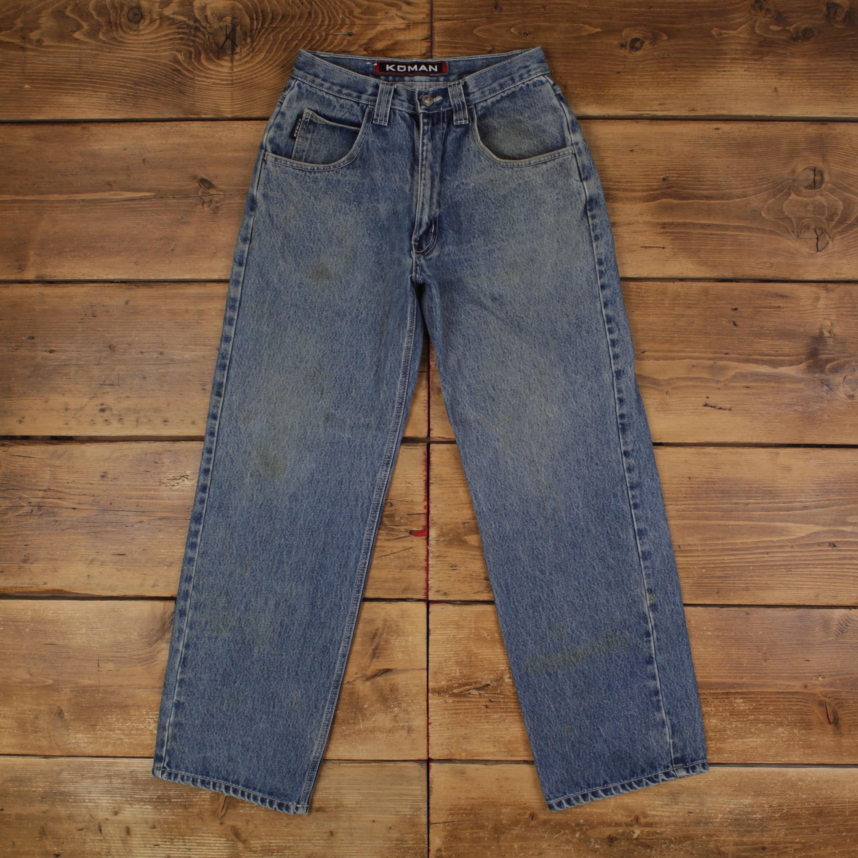 90s 希少 KOMAN JEANS クロスデザイン ワイドデニム W36 B系 Vintage Koman Jeans Pants Trousers 27x30 Hip Hop Womens Straight