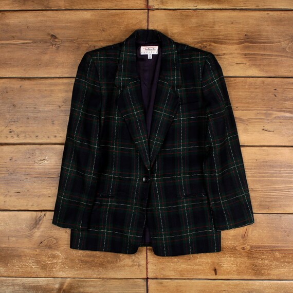 Vintage Talbots Wool Jacket S Blazer Petite USA Made Plaid Green