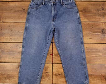 Dickies Jeans 34x28 Azul Recto Desgastado Cierre de Cremallera Tiro Medio Ropa de Trabajo Denim