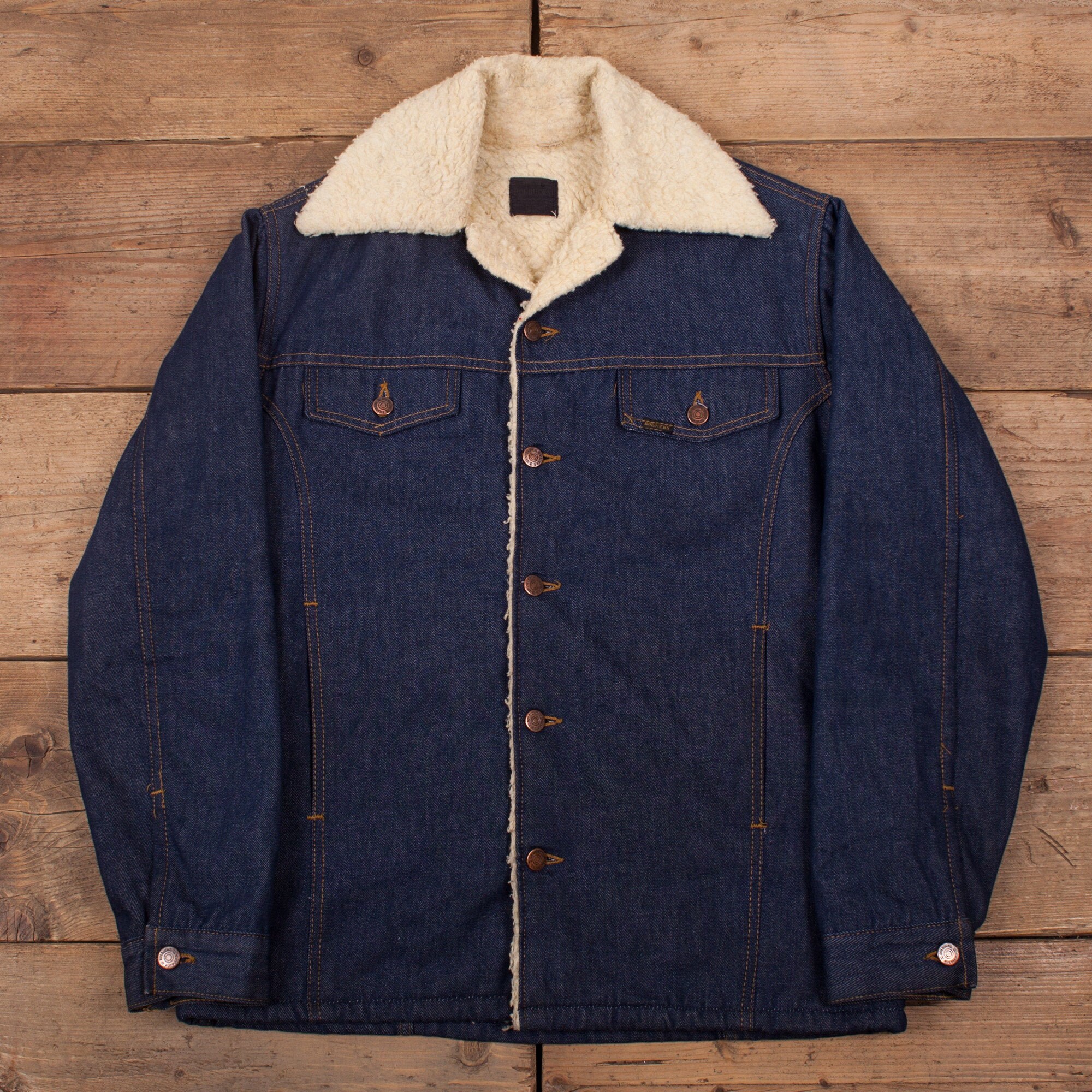 Image of Mens Vintage 70S Sears Roebucks Dark Blue Denim Sherpa Coat Jacket L 42" R19131