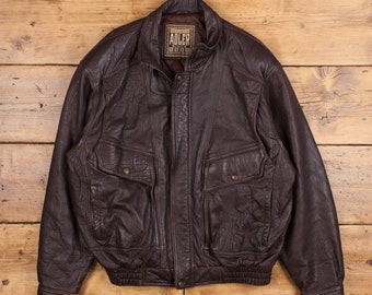 Vintage Adler Leather Jacket 2XL 90s Bomber Dad Brown Zip