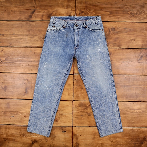 Vintage Levis Jeans 35 x 30 USA Made 90s Acid Wash Straight Blue Orange Tab