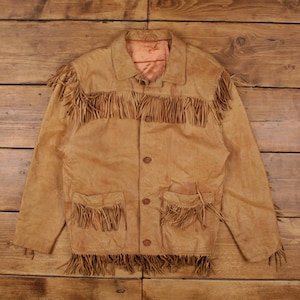 Vintage Leather Jacket L 70s Western Fringe Brown