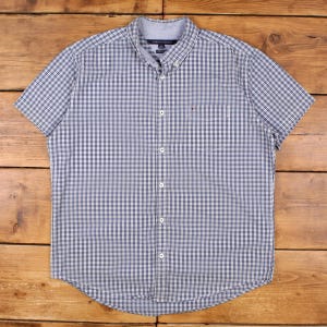 Tommy Hilfiger Check Shirt XL Mens Button Cotton Short Sleeve Pocket Preppy Blue