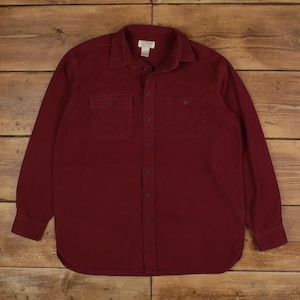 Vintage L.L.Bean Chamois Shirt Button L 90s Mens Long Sleeve Red Solid