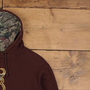 Browning Hoodie Sweatshirt M Mens Logo Spellout Realtree Camo Outdoor Brown image 5