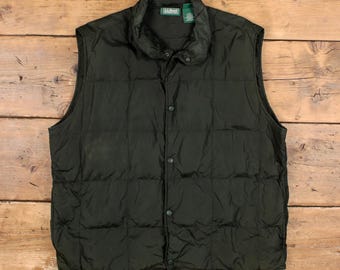 L.L.Bean Down Puffer Vest XL Mens 00s Green Nylon Snap Front Outdoor Gilet