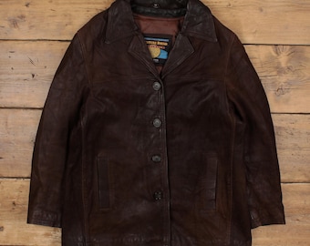 Vintage Leather Jacket L 90s Car Coat Brown - Etsy