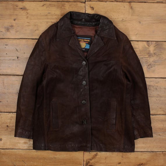 Vintage Wilsons Leather Jacket XL Car Coat Adventure Bound Brown