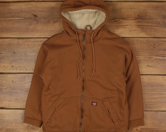 Wrangler Hoodie Sweatshirt M Mens Workwear Heavyweight Sherpa Lined Brown