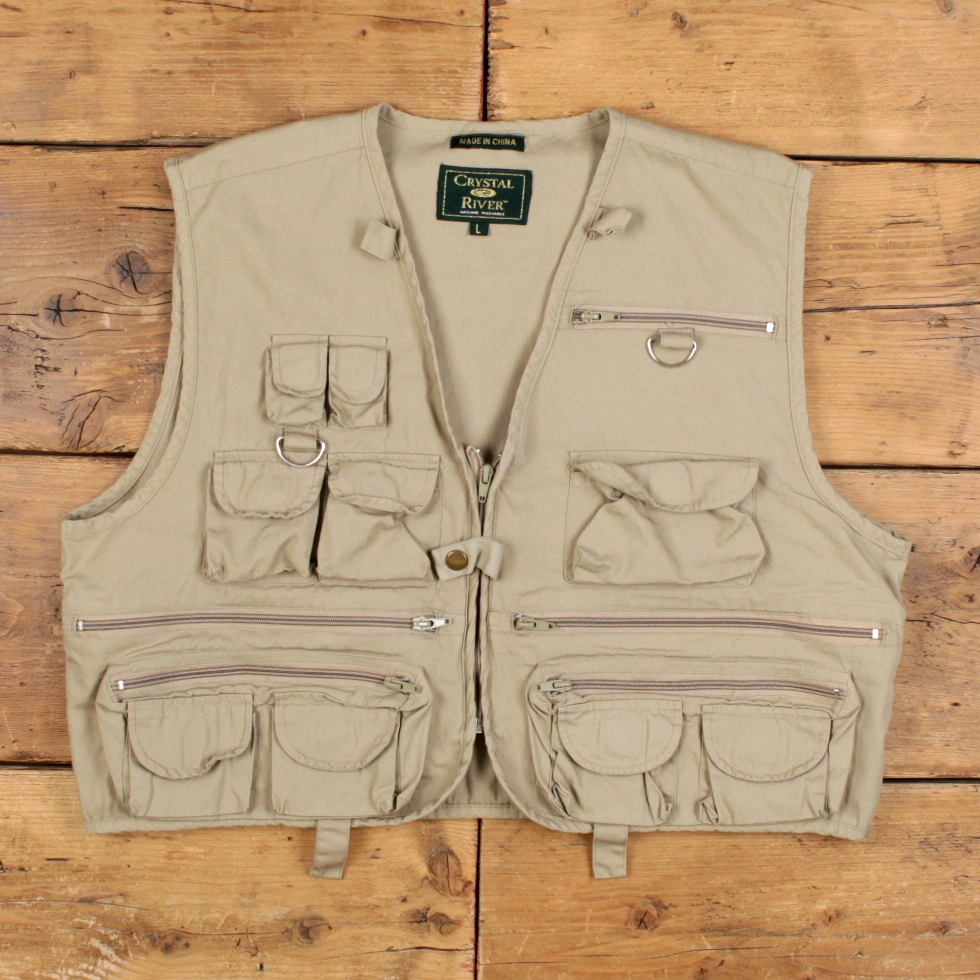 Vintage Crystal River Outdoor Gilet L Fishing Utility Vest Beige 