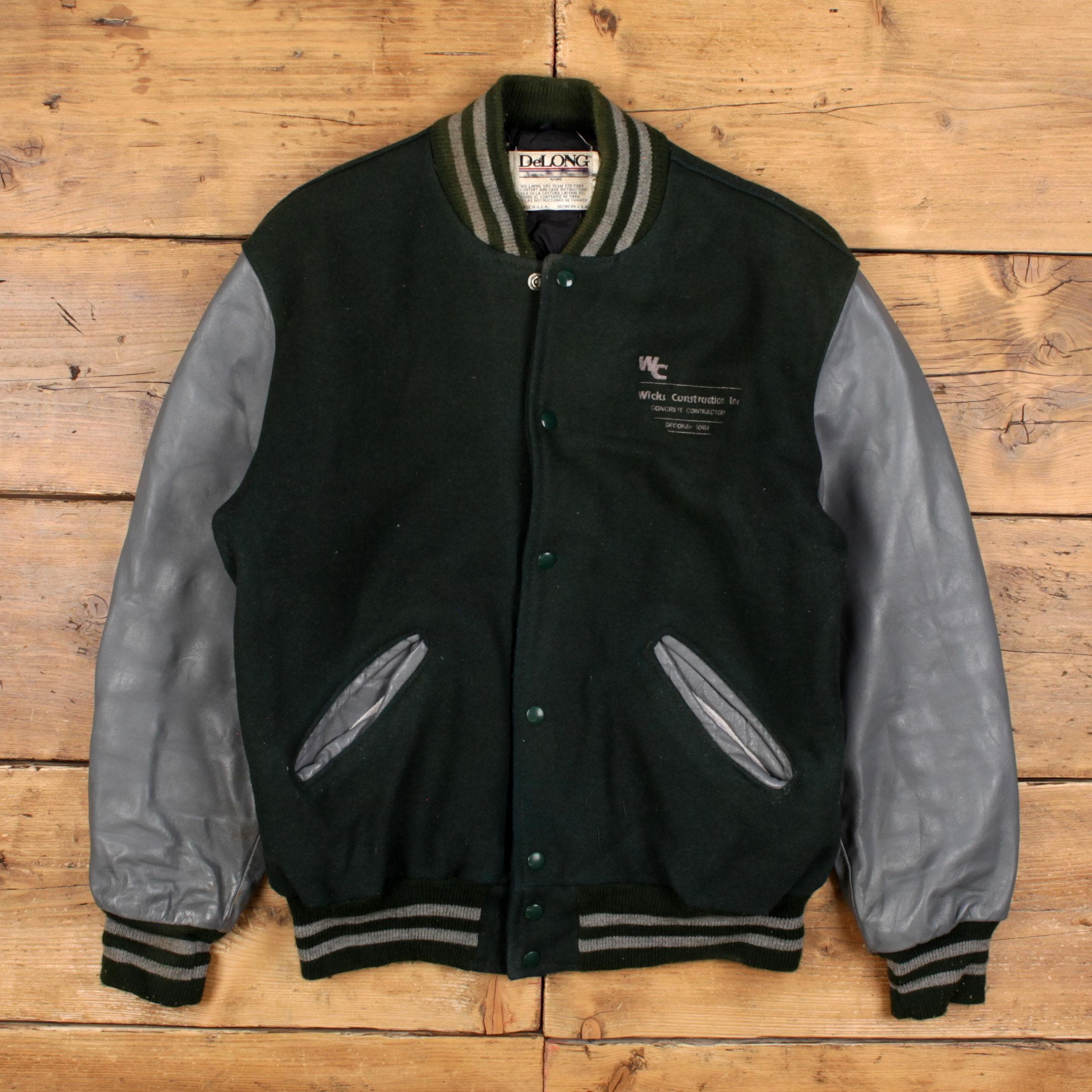 Vintage Delong Varsity Jacket L 80s Bomber Wool USA Made Green - Etsy