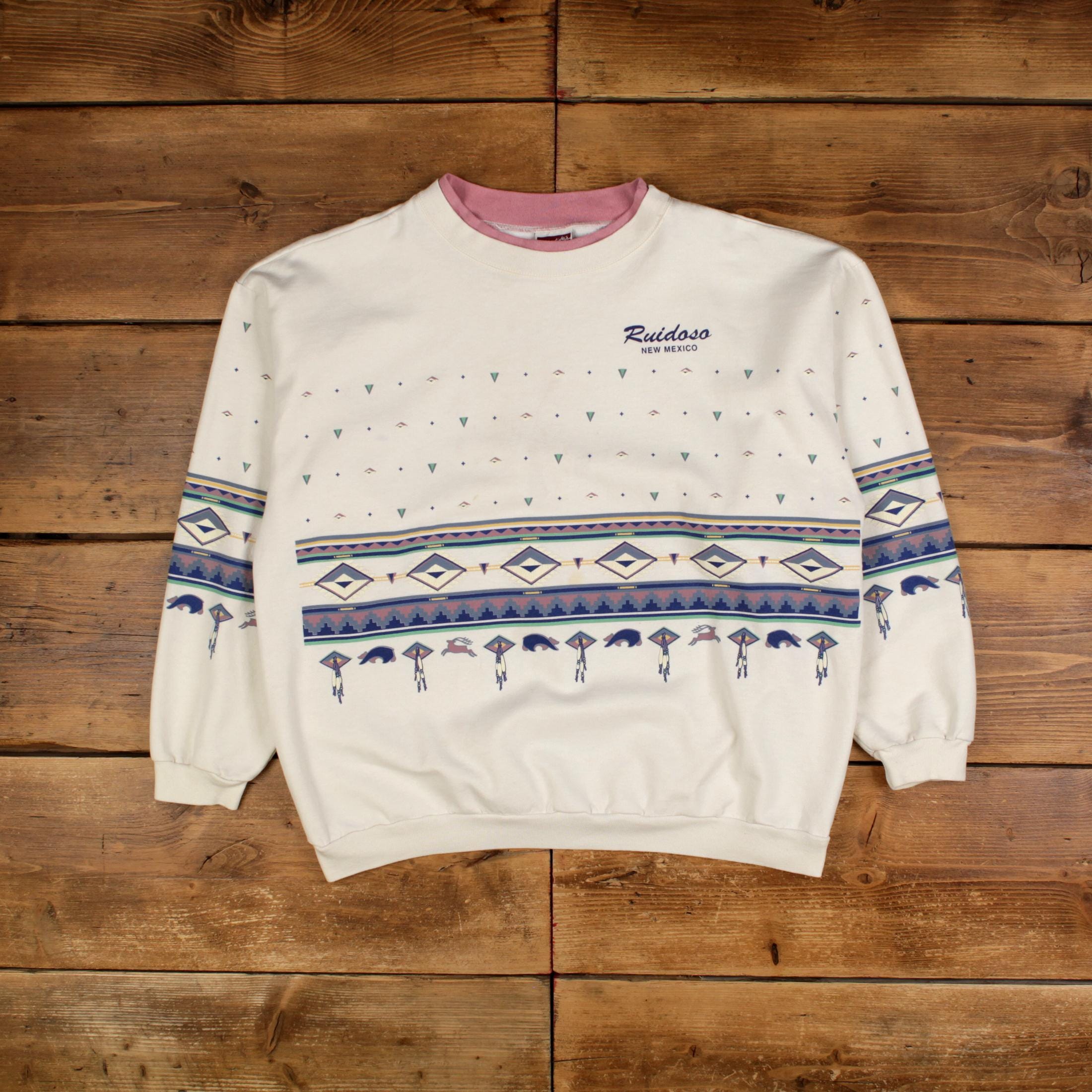 Vintage Lifestyles Graphic Sweatshirt XL 90s USA Made New Mexico Aztec Womens
