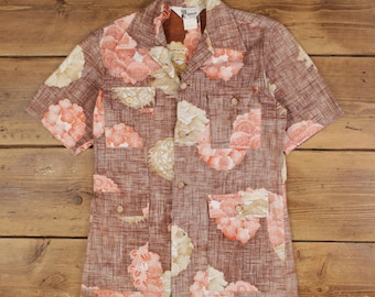 Vintage Lauhala Hawaiian Shirt Button M USA Made 80s Floral Mens Short Sleeve