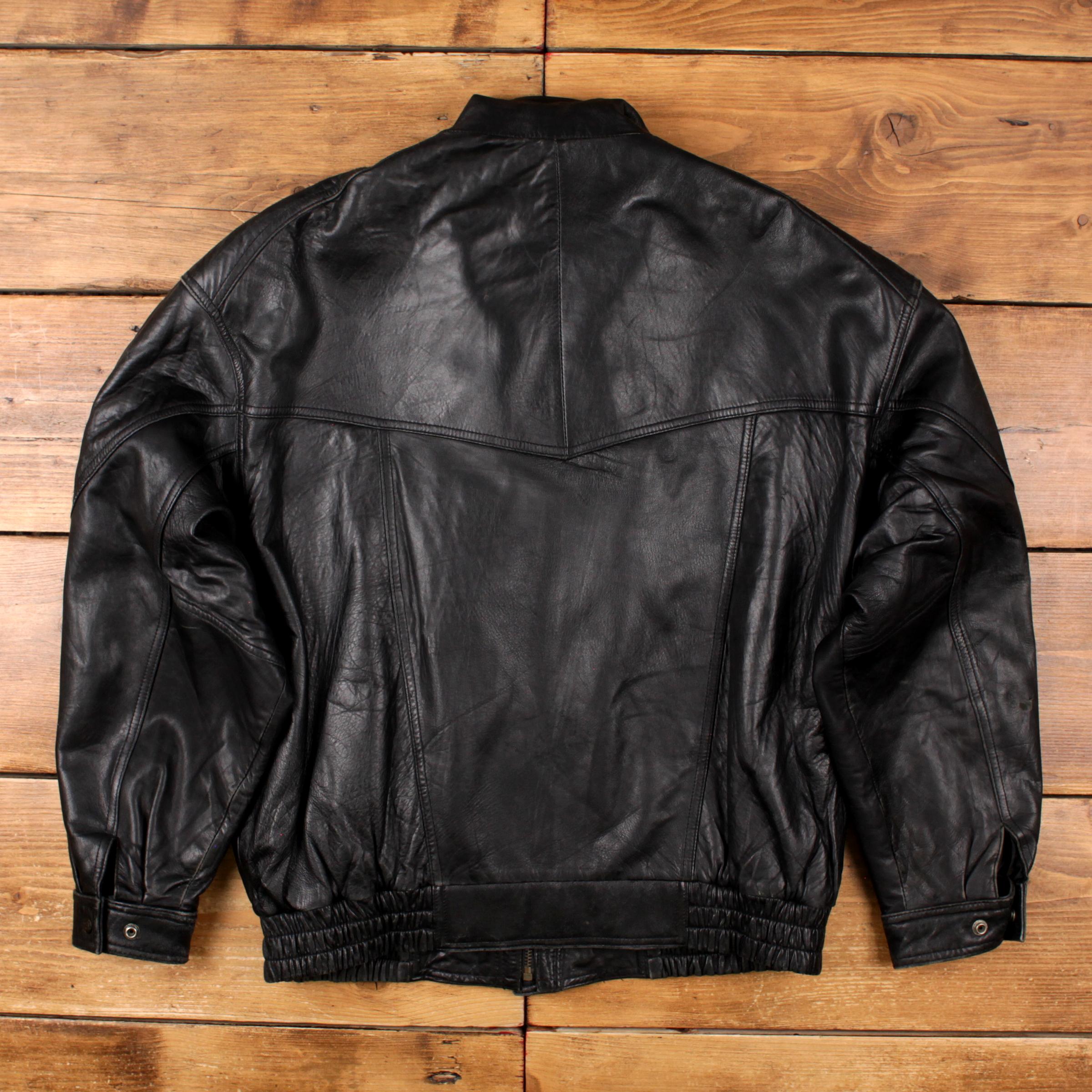 Vintage C'zar Bomber Jacket 2XL Mens 80s Black Leather Lined Biker