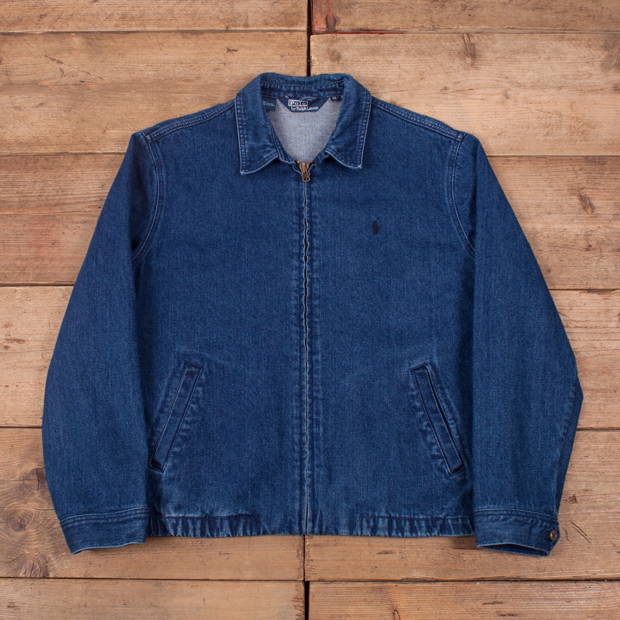 Image of Mens Vintage 90S Ralph Lauren Harrington Denim Trucker Jacket L 42" R19308